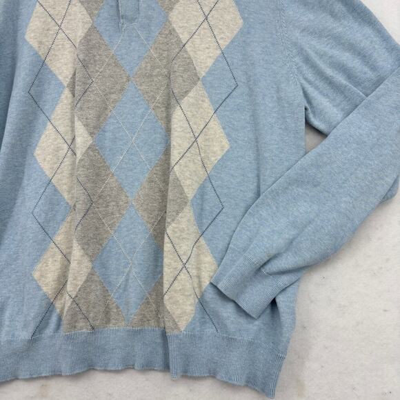 Tasso Elba Quarter Zip Sweater Mens Size L Blue Gray Argyle Cotton Long Sleeve - Picture 5 of 11